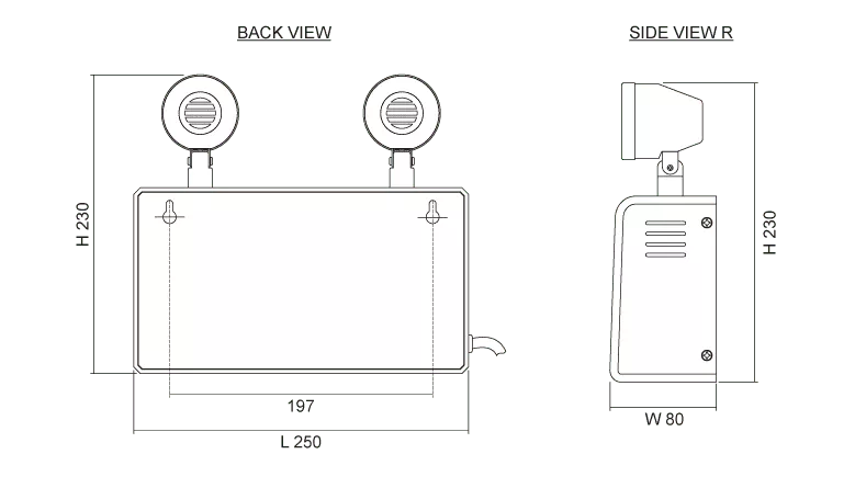 ขนาดความกว้าง-ยาว-สูง กล่องไฟฉุกเฉิน sunny-ด้านหลัง