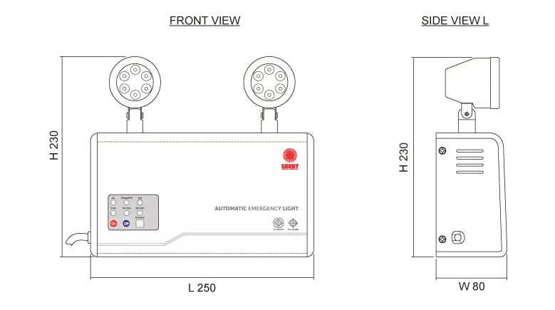 ขนาดความกว้าง-ยาว-สูง กล่องไฟฉุกเฉิน sunny